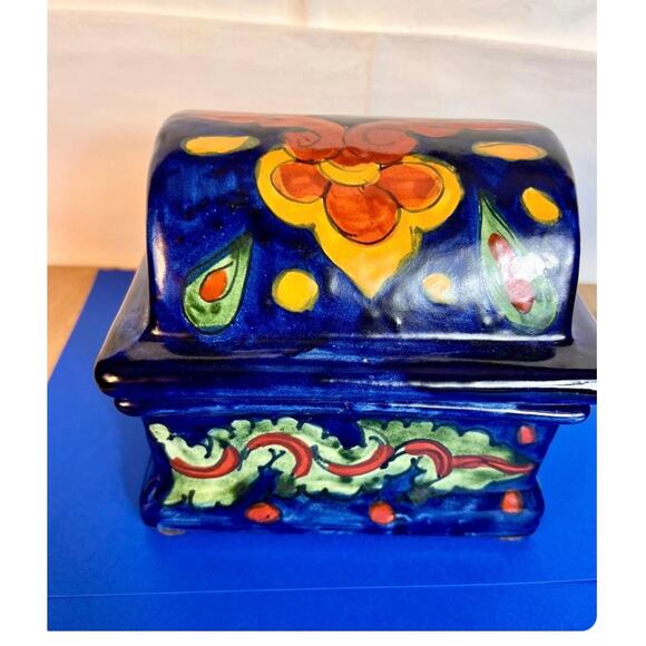 Talavera Mexican Pottery Trinket Treasure Box with Lid~Hand Painted~ - Picture 2 of 9